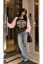 Women's Oversize Raglan Sleeve Printed Crew Neck Long Sleeve Modal Sweatshirt - 2