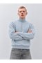 Men's High Collar Basic Plain Comfortable Cut Gray Sweater - 5
