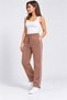 Women's Baggy Brown Sweatpants with Side Piping and 3-Strand Rastered Stopper Legs - 7