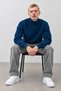 Men's High Collar Basic Plain Comfortable Cut Blue Sweater - 4
