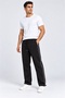 Loose Fit Comfortable 3-Thread Fabric with Stopper and Side Piping Baggy Men's Black Sweatpants - 2