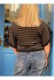 Women's Striped Bat Sleeve Crew Neck Knitwear Blouse - 3