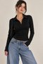 Women's Slim Fit Polo Collar Long Sleeve T-Shirt Lycra Flexible Basic Blouse