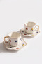 Viola Floral Porcelain 2-Person Coffee Cup Set with Gold Color Handles and Flower-Shaped Saucers 90 ml Turkish Coffee Cup Set