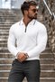 Men's Half-Zip Casual White Sweater - 2