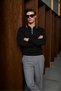 Men's Polo Collar Half Zipper Black Sweater - 5