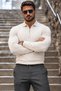 Men's Half-Zip Casual Cream Sweater - 4