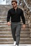 Men's Half-Zip Casual Black Sweater - 6