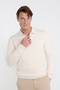 Men's Beige Cotton Standard Fit Regular Cut Polo Collar Knitwear Sweater - 2