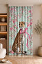 Digital Printed Single Wing Background Curtain with Pink Bow and Cheetah Figure between Flower Branches (Throw Pillow Gift) - 3