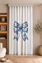 Blue Tile Floral Large Bow Pattern Digital Printed Single Wing Background Curtain (with Throw Pillow as a Gift)