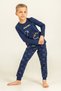 Boy's 3-9 Years Old Dinosaur Patterned Pajama Set Navy Blue - 2