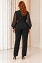 Women's Black Plus Size Double Breasted Collar Chiffon Sleeves Gold Button Detailed Trousers Suit Hzl26S-Trv15061 - 2