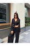 Women's Waist-Tied Double-Breasted Collared Top and Bottom Set - 2