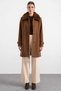 Exclusive Large Size Coat with Removable Fur and Punto Stitching Detail Tütün 3199 - 5