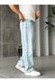 Washable Baggy Jeans with Stitching Detail W Ice Blue - 3