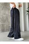 Chenille Fabric Baggy Trousers t Navy Blue - 4