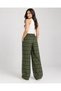 Women's Khaki 8253 Gabardine Plaid Trousers with Elastic Waist - 5