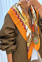 Yellow Beige Double Sided Printed Shawl Patterned Silk Crepe Women's Foulard Scarf 100X100 cm Large Size Shoulder Be - 2