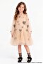 Beige Heart Printed Tulle Detailed Girls' Dress - Heather
