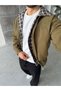 Plaid Collar Detailed Zippered Jacket t Khaki - 7