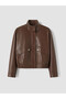 Two Mt Shop Quality Lcw Everyday Brown Faux Leather Plain Loose & Baggy Women's Leather Look Jacket - 6