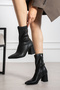 Azza Women's Stretch Skin Pointed Toe Zipper Thick Heel 7 cm Heel Length Boots Bootie - 4