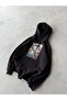 Fathers Printed Oversize 3 Thread Hooded Sweatshirt Black - 3