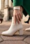 Asper Beige Leather (6 cm Heeled) Daily Use Women's Boots