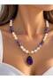 Amethyst Natural Stone and Pearl Detailed Special Handmade Design Necklace - 4