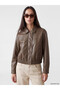 Two Mt Shop Quality Lcw Everyday Green Faux Leather Plain Standard & Regular Women's Leather Look Jacket