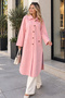 Buttoned Stand Collar Trench Coat A6246 Pink - 4