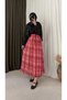 Plaid Pattern Skirt Suit - 8125 - Burgundy