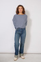 Oversize Bat Sleeve Striped Knitted Blouse Navy Blue-Baby Blue
