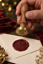 New Year Themed Brass Candle Seal with Wooden Handle - 2.5 cm Diameter, Happy New Year Calligraphic Written Seal - 4