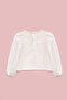 White Scallop Long Sleeve Girls' Blouse - Lowell - 3