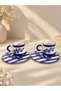 Leaf-Patterned Handmade Ceramic Presentation Bowl, Navy Blue, 2-Piece Coffee Cup Set