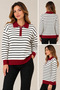 Women's Polo Collar Zippered Striped Knit Sweater - 2