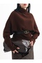 High-Neck Asymmetrical Cut Knit Sweater - 20370 - Brown - 2