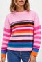 Women's Colorful Striped Soft Oversize Pink Wool Sweater-00559467 - 3