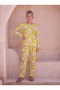 Luxury Suede Crew Neck Patterned Long Sleeve Women's Pajama Set - 2