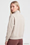 Beige Stand Collar Zippered Comfortable Fit Women's Sweatshirt - 97314 - 5