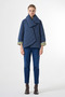 Women’s Plus Size Blue Asymmetric Quilted Puffer Jacket with High Collar - 3