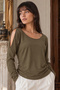 Women's Khaki Shoulder Slit Detailed Side Gathered Long Sleeve Blouse Arm-27K001019