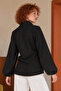 Women's Black Asymmetrical Collar Side Tie Detailed Blouse with Elastic Sleeves Arm-27K001021 - 2