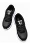 Star Stone Laced Leather Sports Shoes; Black and White - 4