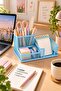 Metal 3-Compartment Desktop Organizer Pen Holder and Stationery Organizer - Blue - 2