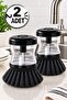 Practical Dish Brush with Liquid Detergent Container Black (2 Pieces)