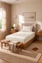 Single Cotton Combed Breathable Fabric Elastic Bed Sheet 1 Piece Pillowcase Gift Cream - 4