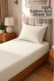 Single Cotton Combed Breathable Fabric Elastic Bed Sheet 1 Piece Pillowcase Gift Cream